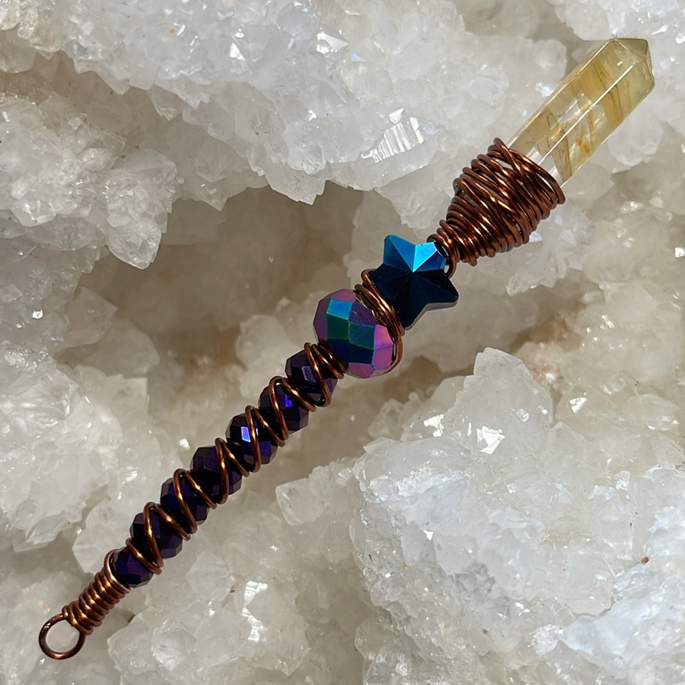 Handmade Golden Healer crystal & glass beaded wand 🪄